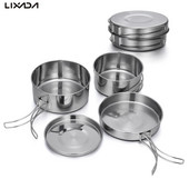 Āra nerūsējošā tērauda kempinga trauku komplekts āra kempinga trauku komplekts Pārgājienu mugursomu gatavošanas piknika galda piederumi Virtuves trauki