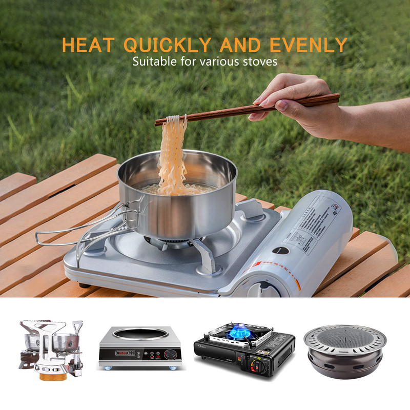 Āra nerūsējošā tērauda kempinga trauku komplekts āra kempinga trauku komplekts Pārgājienu mugursomu gatavošanas piknika galda piederumi Virtuves trauki