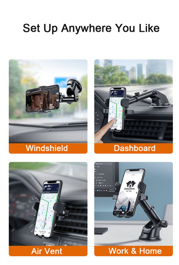 Sucker Автомобилен държач за телефон Стойка за щипка за вентилационен отвор GPS телефон Поддръжка на мобилни клетки за iPhone 15 14 13 Pro Xiaomi Huawei Samsung