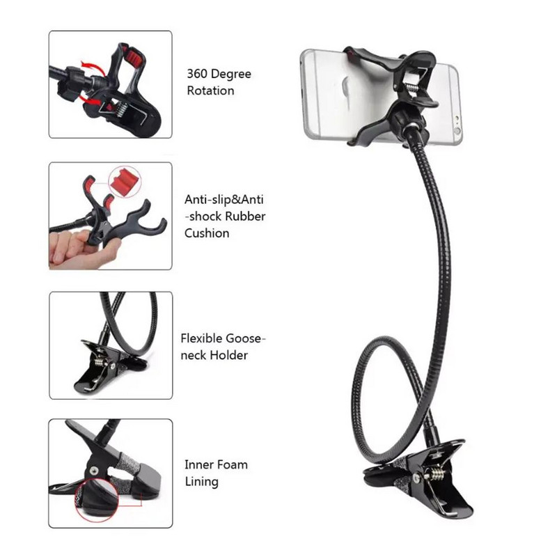 Regulējams mobilā tālruņa turētājs Pārnēsājams elastīgs slinks gultas turētājs mobilajam tālrunim universālā galddatora statīva uz galda stiprinājuma tālruņa kronšteins