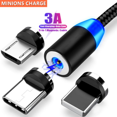 3A LED-magnetiline USB-kaabel Kiirlaadimine C-tüüpi kaabel Magnetlaadija Andmelaadimine Mikro-USB-kaabel Mobiiltelefoni kaabel USB-juhe