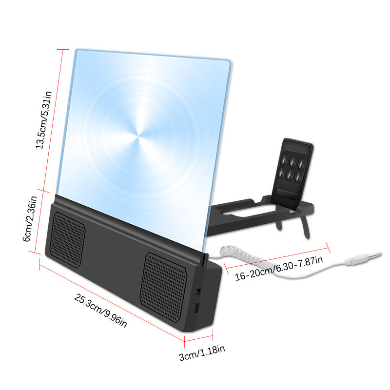 3D ekrāna pastiprinātāji Mobilā tālruņa palielinātājs ar palielinātu skaļruni Video pastiprinātāja statīvs palielināms saliekamais rakstāmgalds Audio pretzils