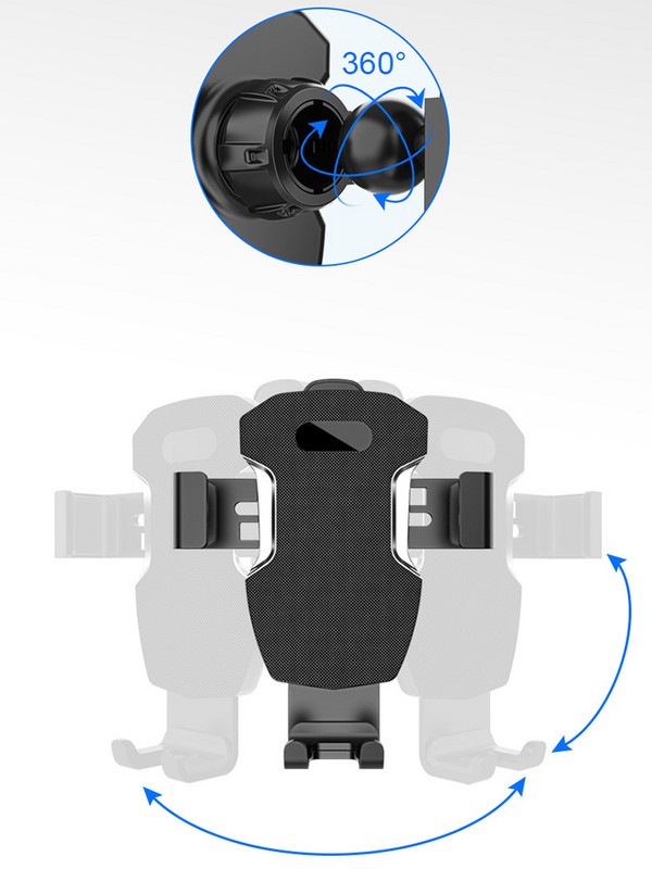 Automašīnas tālruņa turētāja gaisa ventilācijas atveres atbalsts apaļam gaisa izplūdes skavam 360° rotācijas mobilā tālruņa stiprinājuma viedtālruņa GPS kronšteina gravitācijas statīvs