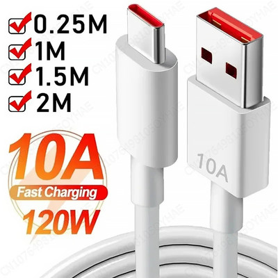 120 W 10A USB Type C USB kábel Szupergyors töltővonal Xiaomi Samsung Huawei Honor Quick Charge 1M/2M USB C kábelek adatkábel