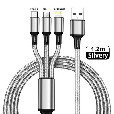 Lovebay 3-ühes USB-kiirlaadimiskaabel C-tüüpi Micro IOS-i mitme laadija kaabel iPhone'ile Huawei Samsung nailonist punutud juhe