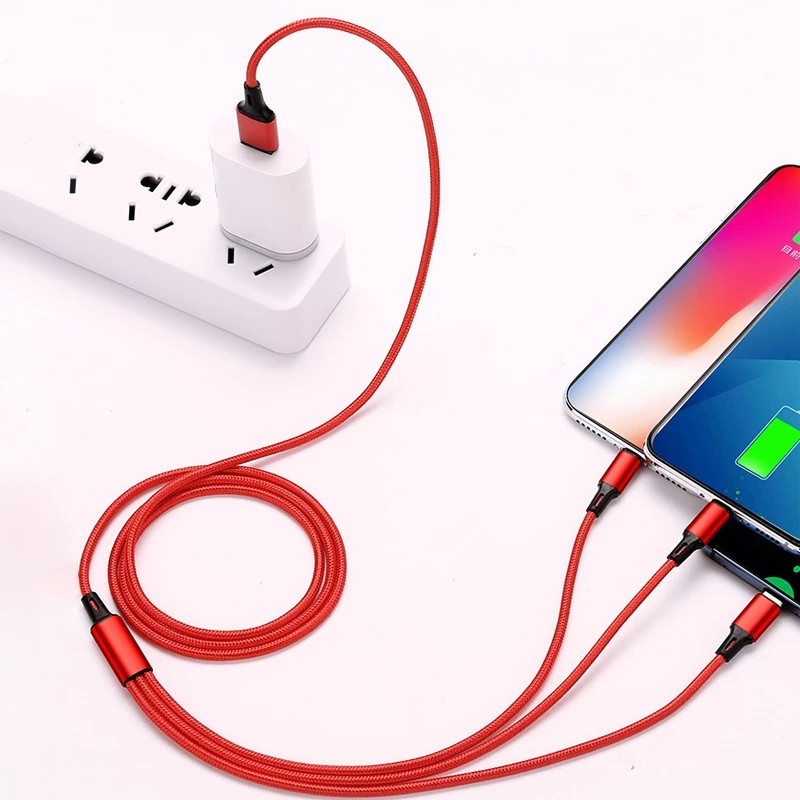 Lovebay 3-ühes USB-kiirlaadimiskaabel C-tüüpi Micro IOS-i mitme laadija kaabel iPhone'ile Huawei Samsung nailonist punutud juhe