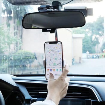 Нов автомобилен държач за монтиране на огледало за обратно виждане за iPhone 12 GPS седалка за смартфон Стойка за държач за телефон в кола Регулируема поддръжка