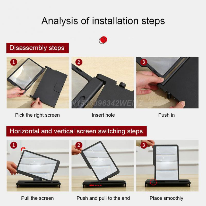 Lupă pentru ecranul telefonului mobil Suport ultra-clar de 12 inchi Citiți protecția ochilor Amplificator video Elegant elegant Abs anti-albastru