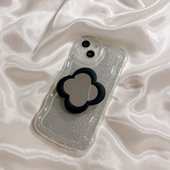 Korea Ins Cute Love Heart Flower Mirror Lazy Griptok Bracket For iPhone 15 Accessories Grip Tok Silicone Phone Holder Ring Stand