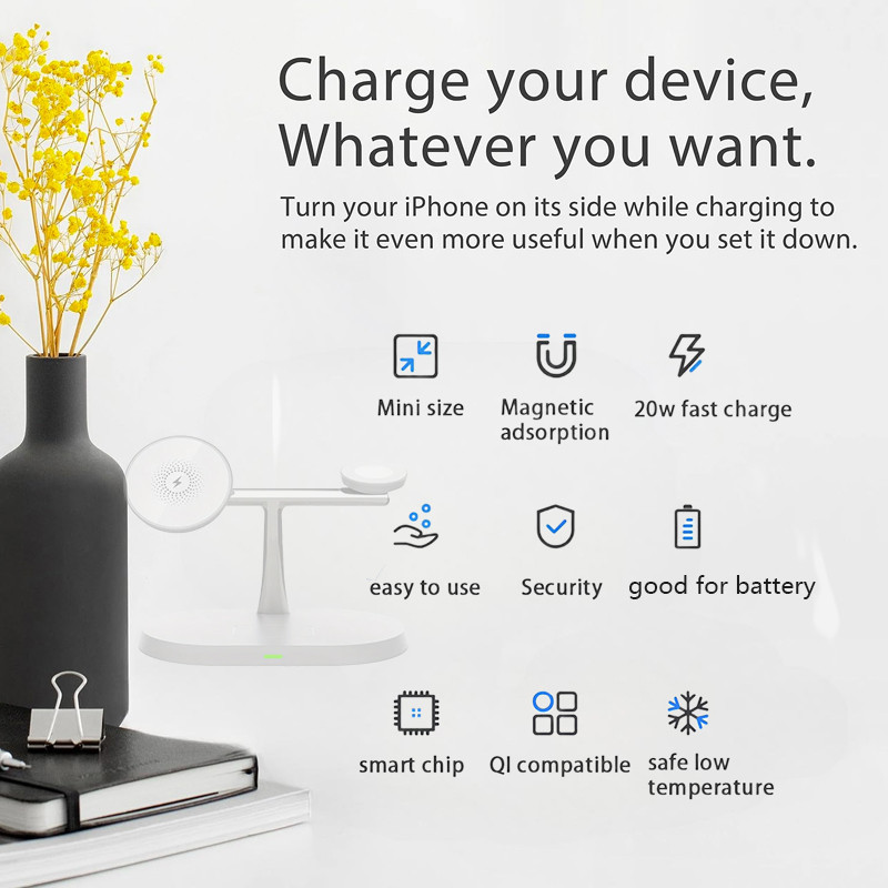 15 w 3in1 magnētiskā viedpulksteņa lādētāja ātrās uzlādes stacija, saliekams bezvadu lādētāja statīvs tālrunim iPhone 15 14,13,12,11/Pro/Max/Mi
