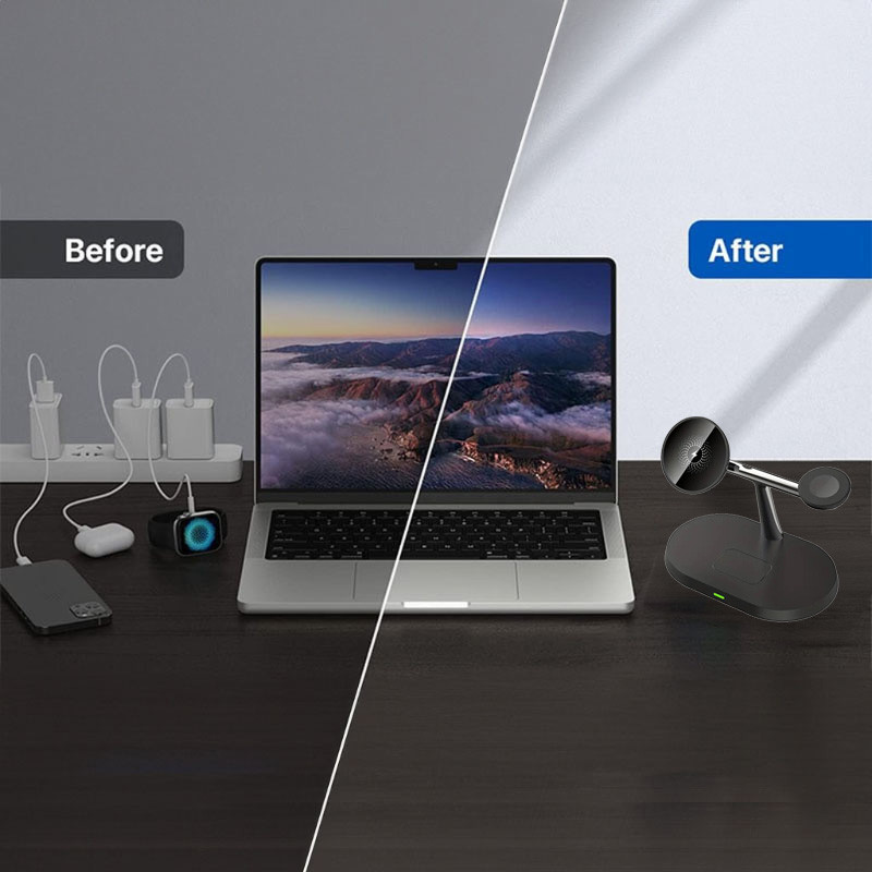 15 w 3in1 magnētiskā viedpulksteņa lādētāja ātrās uzlādes stacija, saliekams bezvadu lādētāja statīvs tālrunim iPhone 15 14,13,12,11/Pro/Max/Mi