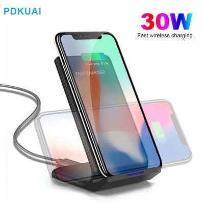 30 W bezvadu lādētāja statīvs priekš iPhone 15 14 13 12 11 Pro Max XS Samsung S24 S23 ātrās uzlādes dokstacijas tālruņa lādētāja turētājs