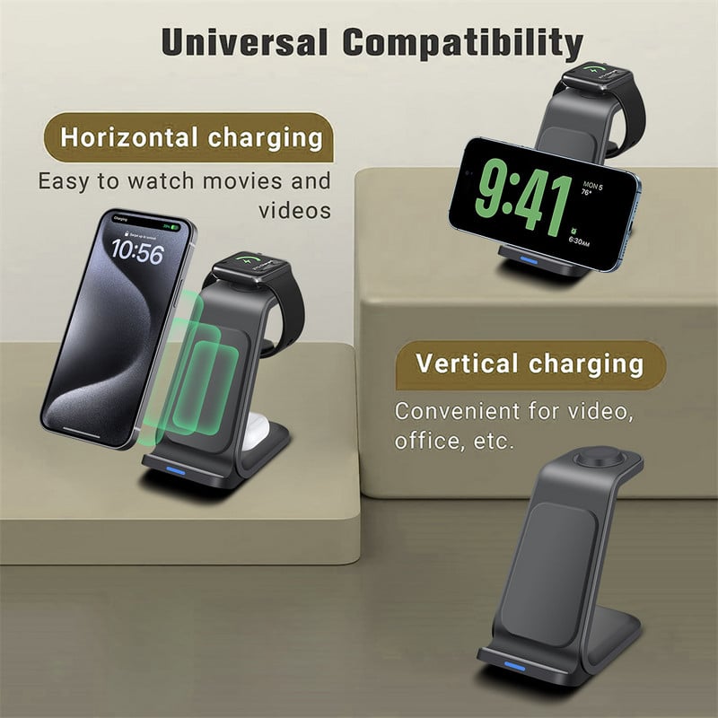 Stalak za bežični punjač za iPhone 15 14 13 12 11Apple Watch 3 u 1 Dock Station za brzo punjenje za Airpods Pro 2 3 IWatch 9 8 7 6
