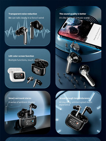 Безжични Bluetooth слушалки ANC LED видими тактилни безжични Bluetooth слушалки TWS слушалки bluetooth TOUR PRO 2 SportEarbuds