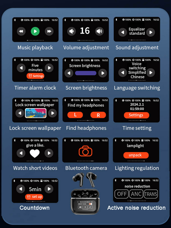 Bezvadu Bluetooth austiņas ANC LED redzamās taustes bezvadu Bluetooth austiņas TWS austiņas Bluetooth TOUR PRO 2 SportEarbuds