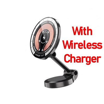 15 W magnētiskais automašīnas bezvadu lādētājs, 360 grādu rotācijas universāls metāla salokāms statīvs tālrunim Iphone 15 14 13 12 11 Pro Max Samsung Huawei