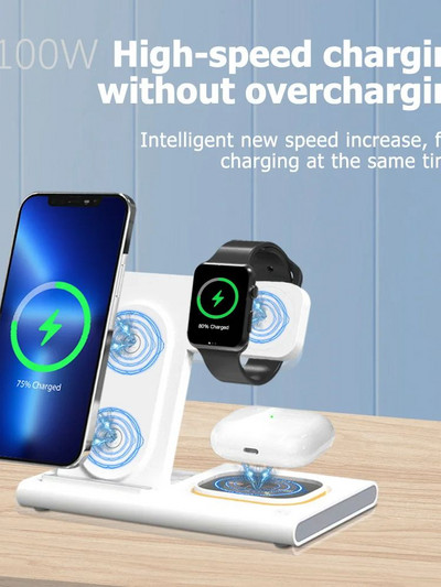 Бърза 3 в 1 сгъваема стойка за безжично зареждане за iPhone 15 14 13 12 Apple WatchStation за Airpods Pro iWatch 8 7