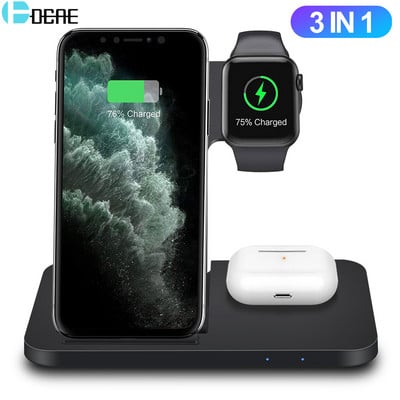 Trīs vienā bezvadu lādētājs tālrunim iPhone 14 13 12 11 XS XR X 8 AirPods Pro Apple Watch 8 7 SE 15W ātrās uzlādes statīvs priekš Samsung S22