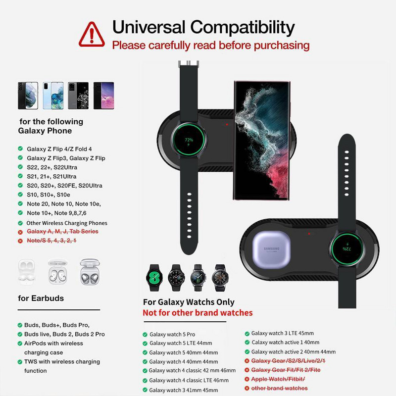 25 W 2 vienā dubultā bezvadu lādētāja paliktnis Samsung Galaxy Z Filp 4 Fold 4 S22 Note 20 Ultra Galaxy Watch 5 4 3 Active 2 1 Buds 2