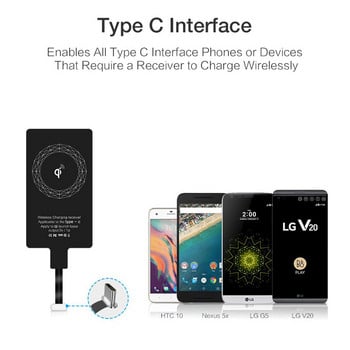 Ελαφρύς ασύρματος δέκτης φόρτισης Qi για iPhone 6 5 Samusng Huawei Universal Micro USB Type C Fast Wireless Charger Adapter