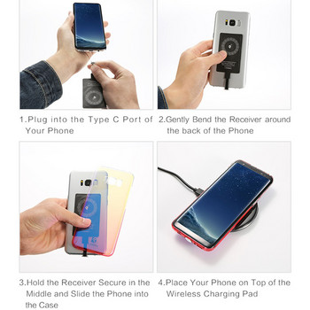 Лек Qi приемник за безжично зареждане за iPhone 6 5 Samusng Huawei Универсален Micro USB Type C Адаптер за бързо безжично зарядно устройство