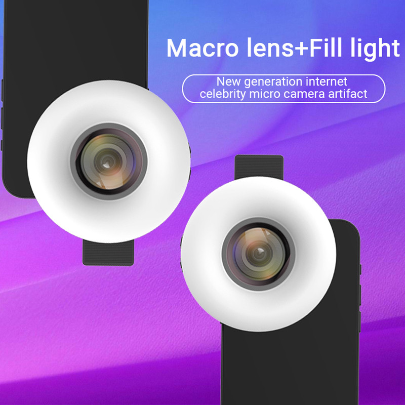 Mobilā tālruņa uzpildes gaisma 15x makro objektīvs, pārnēsājams pašbildes LED gredzena zibspuldzes gaisma Tālruņa pašbildes lampa universālā gredzena klipa gaisma