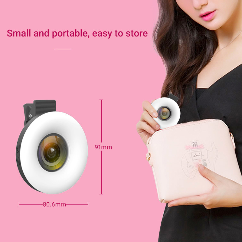 Mobilā tālruņa uzpildes gaisma 15x makro objektīvs, pārnēsājams pašbildes LED gredzena zibspuldzes gaisma Tālruņa pašbildes lampa universālā gredzena klipa gaisma