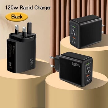 120W PD 5 портово USB зарядно Бързо зареждане QC3.0 USB C Тип C зарядно устройство за мобилен телефон за iPhone Huawei Samsung Quick Charge