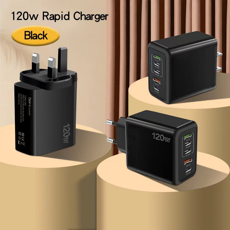 120W PD 5 portu USB lādētājs Ātrā uzlāde QC3.0 USB C Type C mobilā tālruņa lādētājs iPhone Huawei Samsung Xiaomi Quick Charge