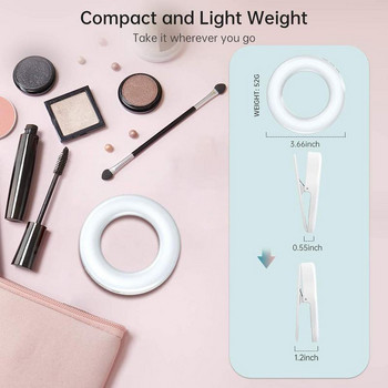 Selfie Light Ring Lights Led Circle Mini Light Clamp για τηλέφωνα, Rechargeable Clip-on Makeup Fill Light Camera Laptop Video