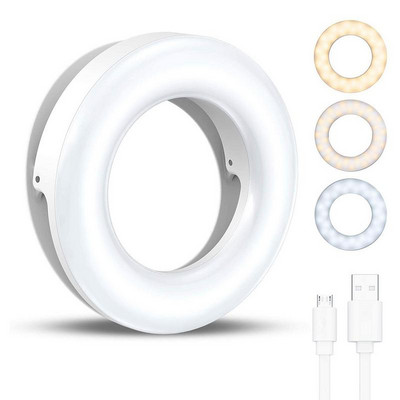 Selfie Light Ring Lights Led Circle Mini Light Clamp για τηλέφωνα, Rechargeable Clip-on Makeup Fill Light Camera Laptop Video