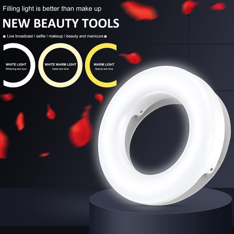 Pašbildes gaismas gredzena gaismas LED apļa mini gaismas skava tālruņiem, uzlādējama piesprādzējama kosmētika Fill Light klēpjdatora kameras video