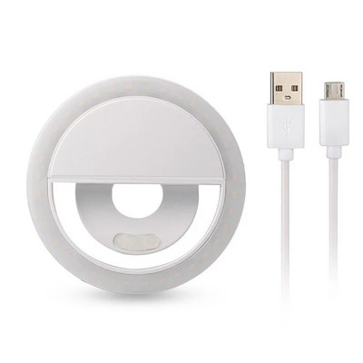 Tālruņa pašbildes gaismas diodes gredzena lampa ar USB uzlādes kabeli priekš iPhone Samsung Xiaomi Huawei Clip On Portable Mini Fill Ringlight