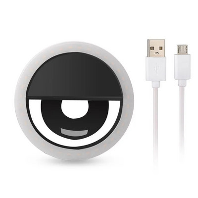 Tālruņa pašbildes gaismas diodes gredzena lampa ar USB uzlādes kabeli priekš iPhone Samsung Xiaomi Huawei Clip On Portable Mini Fill Ringlight