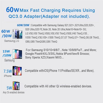 60W безжична зарядна докинг станция за Samsung Galaxy S21+ Ultra S20 FE S20+ Note 20 Sony Xperia Безжична индукционна подложка за бързо зареждане