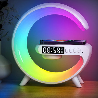 Încărcător fără fir multifuncțional Pad Stand Difuzor TF RGB Night Light 15W Stație de încărcare rapidă pentru iPhone Samsung Xiaomi Huawei