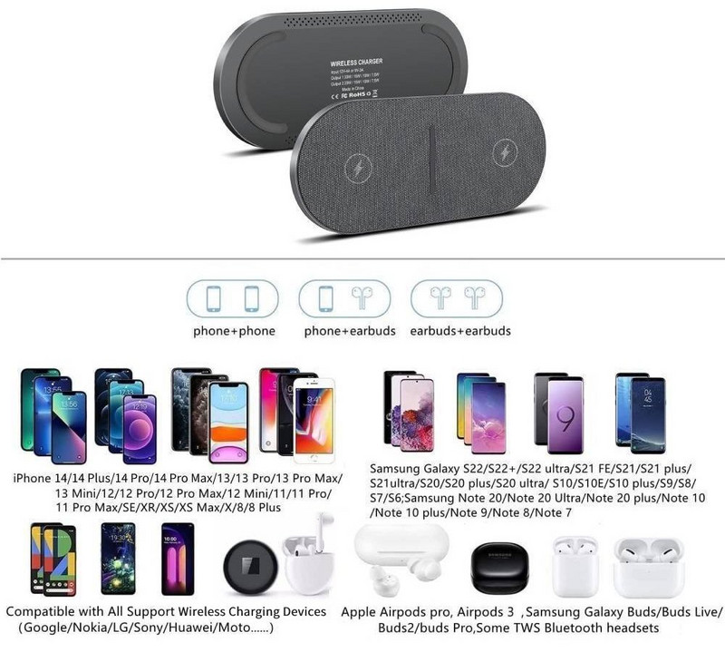 Încărcător fără fir 40W pentru iPhone 15 14 13 12 11 Pro XS AirPods Pro Dual 20W 2 în 1 Stație de andocare de încărcare rapidă pentru Samsung S23 S24