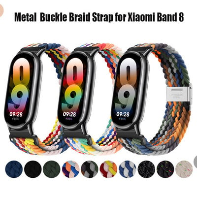 Neilona pinuma siksna priekš Xiaomi Band 8 Metāla sprādzes Smart Band nomaiņas rokassprādzes josta priekš Mi band 8 xiaomi band 8 Rokas siksniņa