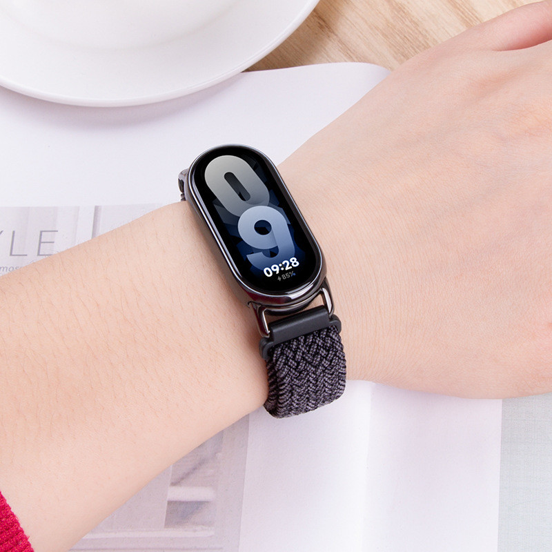 Neilona pinuma siksna priekš Xiaomi Band 8 Metāla sprādzes Smart Band nomaiņas rokassprādzes josta priekš Mi band 8 xiaomi band 8 Rokas siksniņa