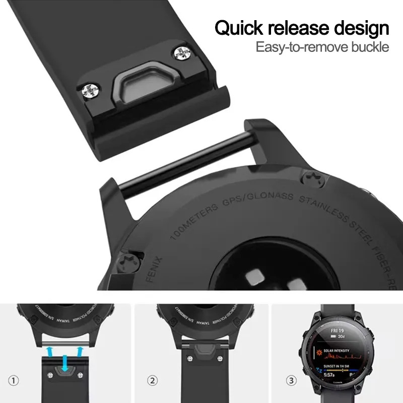 Ātri noņemama siksniņa Garmin Fenix 3 5 5X 5S Plus 6 6X 6S Pro 7 7S 7X 945 Viedā pulksteņa siksniņa 26 22 20 mm Silikona rokassprādze