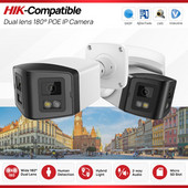 Saderīga ar Hikvision 4MP dubultā apgaismojuma panorāmas kamera POE IR iebūvēts mikrofons skaļrunis cilvēka noteikšanas krāsu nakts redzamības uzraudzība