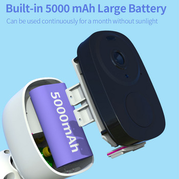 3MP камера с батерии и 3W слънчеви панели Пълноцветна защита за нощно виждане Wifi Survalance камера Външно мини видеонаблюдение