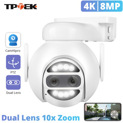 8MP 4K IP-kaamera Wifi PTZ kahe objektiiviga 2,8mm 8mm 10x digitaalne suum 4MP välisseire Turvalisus CCTV Video CamHipro CamHi Cam