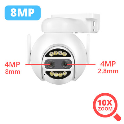 8MP 4K IP kamera Wifi PTZ Dual Lens 2.8mm 8mm 10x Digital Zoom 4MP Outdoor Surveillance Security CCTV Video CamHipro CamHi Cam