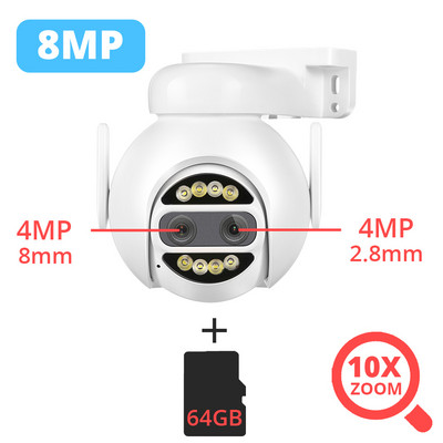 8MP 4K IP kamera Wifi PTZ Dual Lens 2.8mm 8mm 10x Digital Zoom 4MP Outdoor Surveillance Security CCTV Video CamHipro CamHi Cam