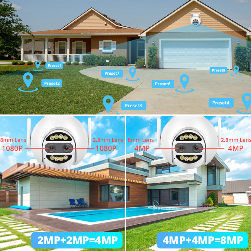 8MP 4K IP kamera Wifi PTZ Dual Lens 2.8mm 8mm 10x Digital Zoom 4MP Outdoor Surveillance Security CCTV Video CamHipro CamHi Cam