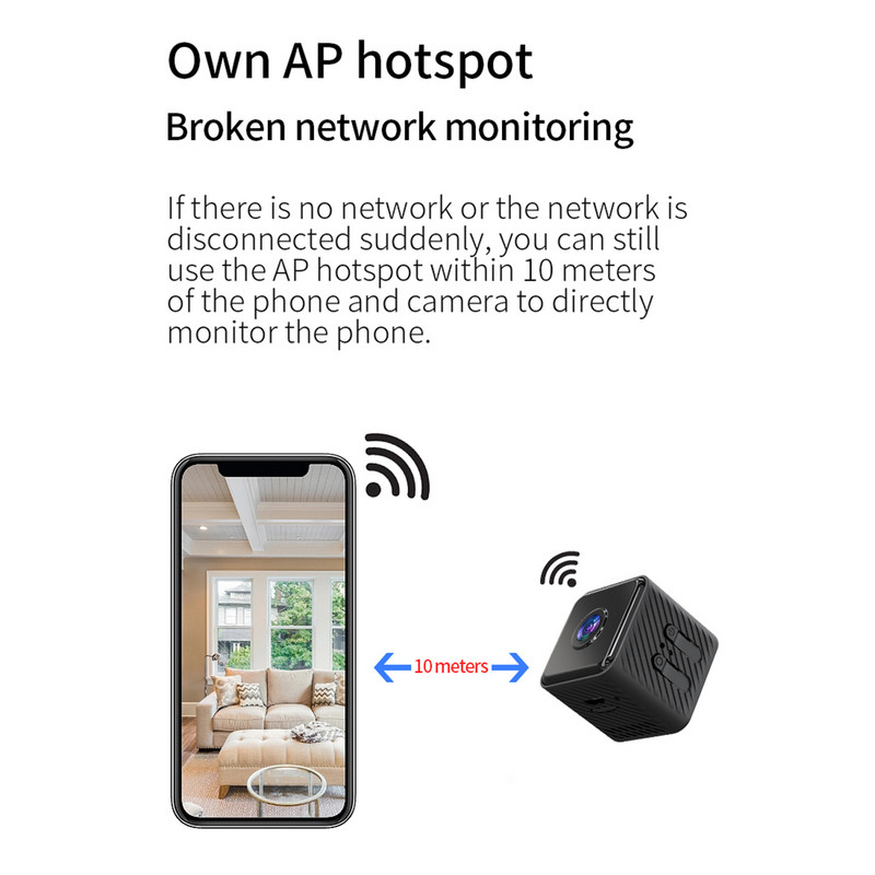 Viedā drošības kamera 1080P mājas daudzfunkcionāla kamera ar funkciju Nakts redzamības atbalsts 4–64 GB krātuves APP: iWFCam