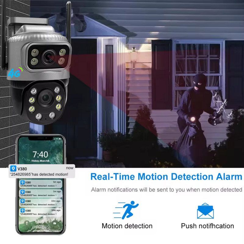 8MP 4K āra novērošanas video 4G kamera CCTV bezvadu IP drošība Dual Lens Dual Lens 4G Network PTZ Camera V380Pro