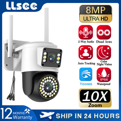 LLSEE CCTV kamera 360, CCTV kamera YOOSEE, Wifi, 8 MP vízálló 360, billenő távfelügyeleti kamera, kültéri IP biztonsági kamera