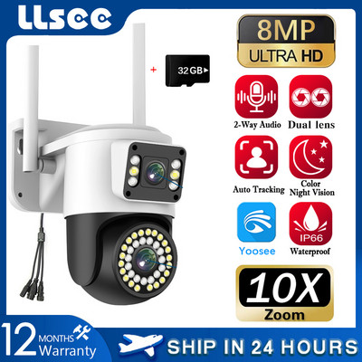 LLSEE CCTV kamera 360, CCTV kamera YOOSEE, Wifi, 8MP ūdensnecaurlaidīga 360, panoramēšanas tālvadības novērošanas kamera, āra IP drošības kamera